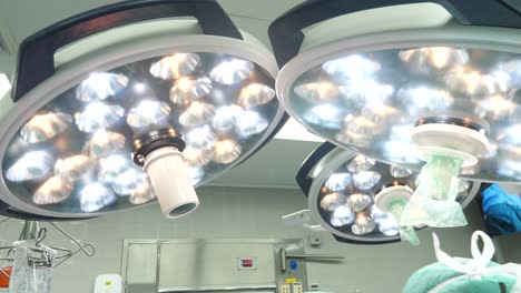 operating room lights shot from down