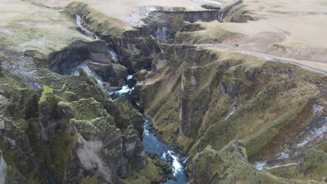 fjadrargljufur canyon aerial shot in iceland in early winter-6