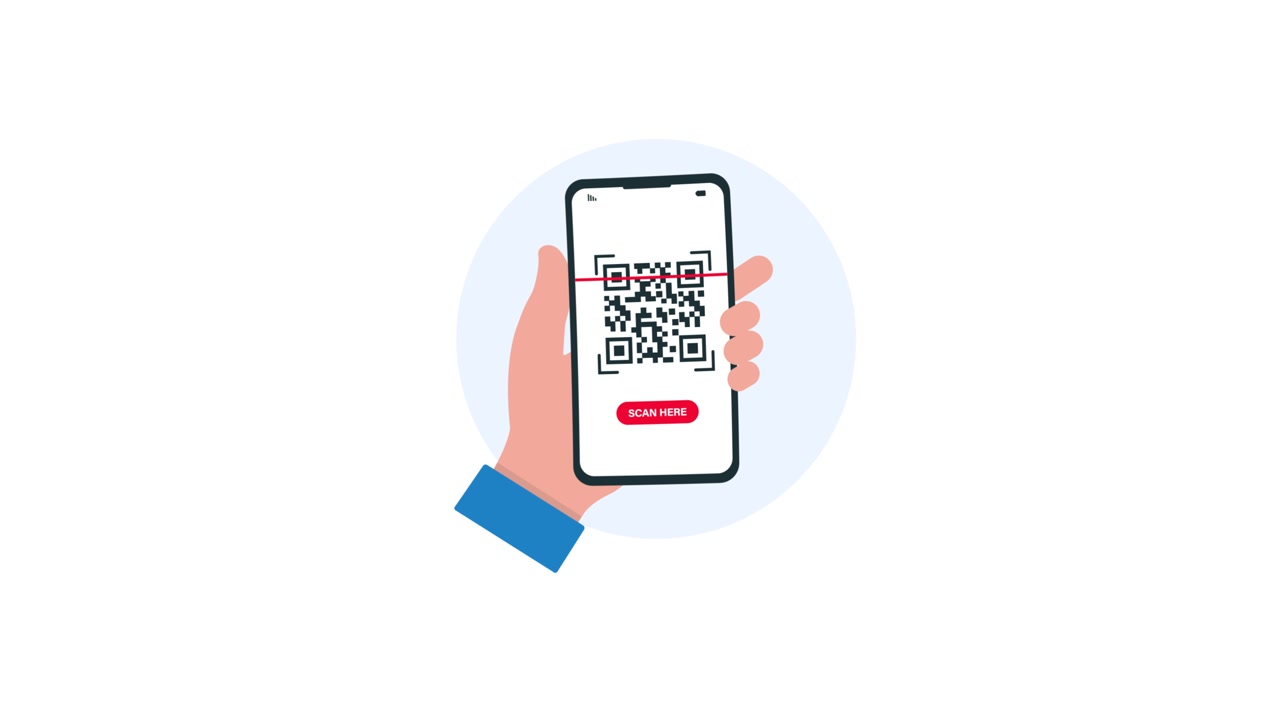 Animated Hand Holding Smartphone Scanning QR Code