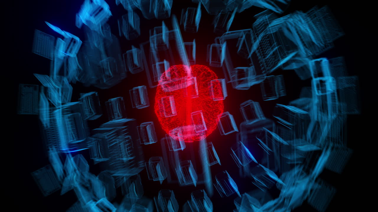 computadoras holográficas en forma de esfera alrededor de rojo 3d ai inteligencia artificial cerebro - animación