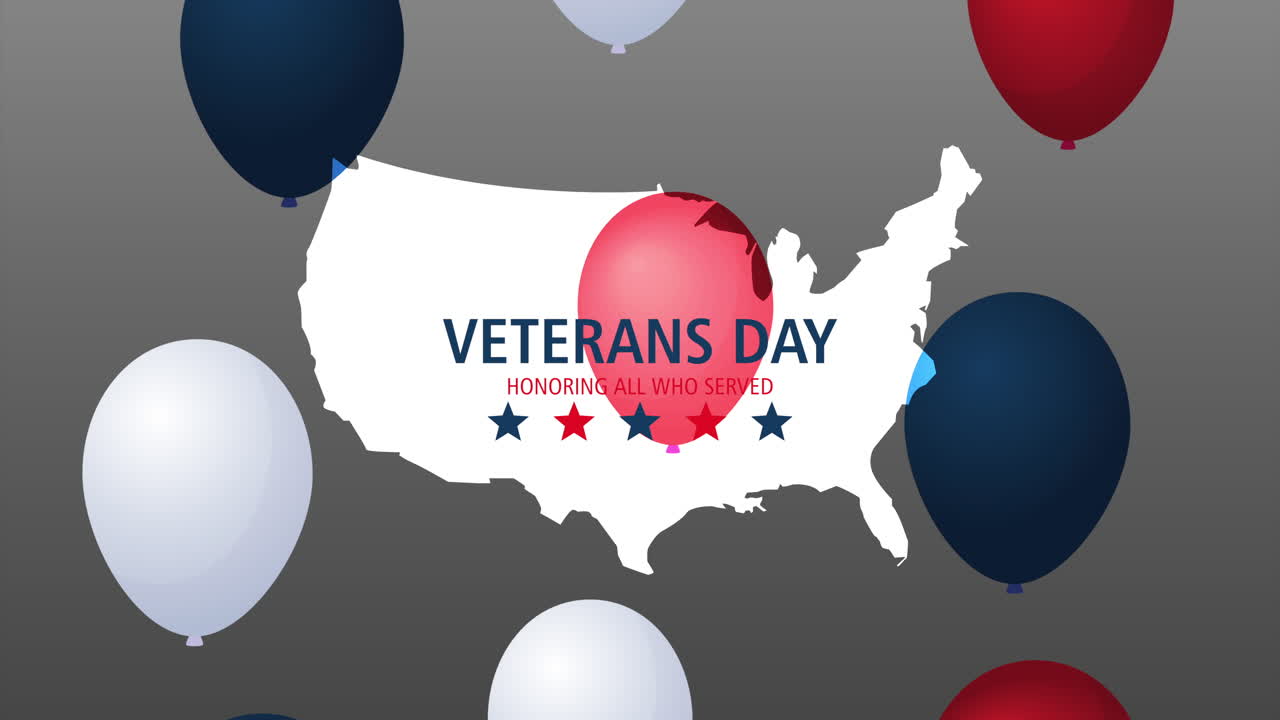 풍선과 미국 지도와 함께 참전용사 날 축하