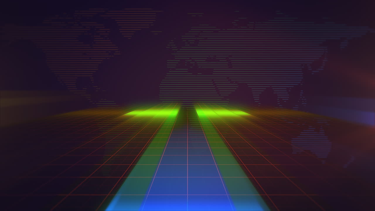 네온 라인과 세계 지도 추상 배경이 있는 뉴스룸의 뉴스 소개 그래픽 애니메이션