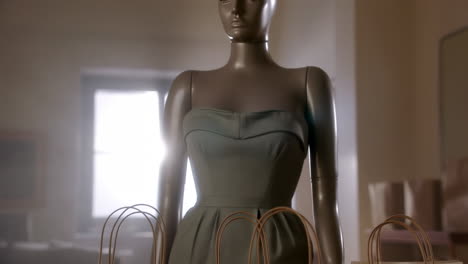shopping bags and a mannequin in a retail setting