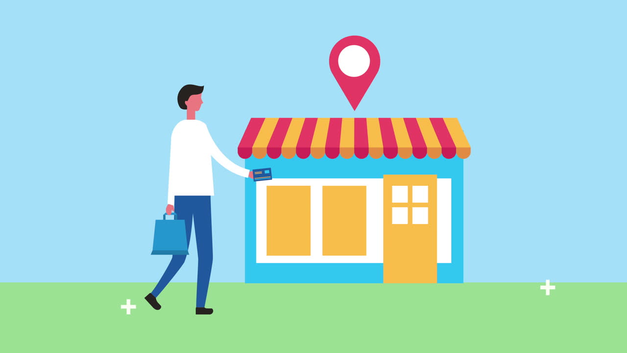 hombre con la escena de la fachada del edificio de la tienda