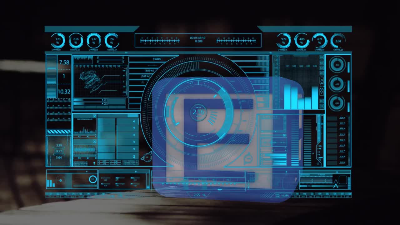 animación del procesamiento de datos financieros y estadísticas en pantalla