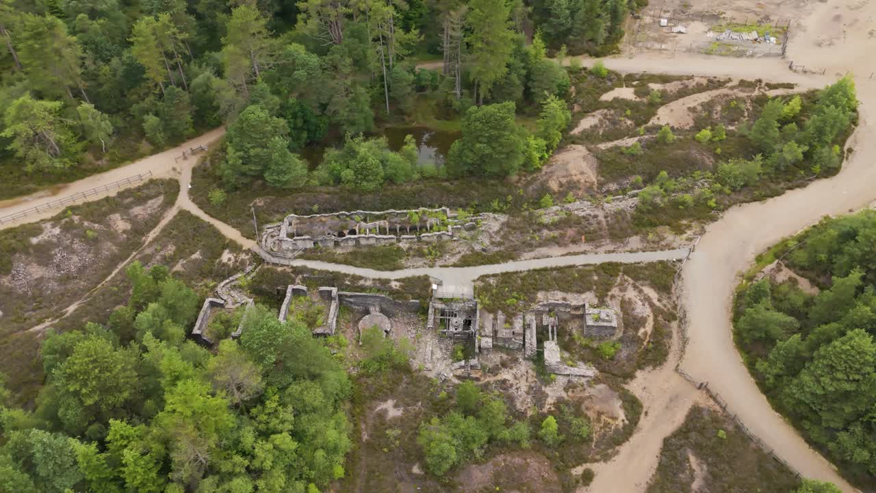Aerial View of Ancient Stone Ruins in a Forest