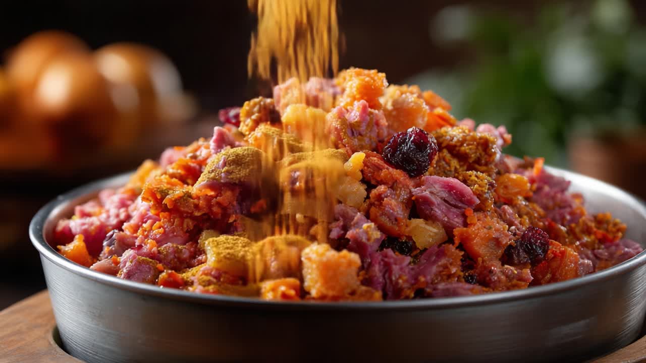 A Colorful Mixture of Ingredients in a Bowl Being Sprinkled with Spices, Creating a Flavorful Dish that Appeals to the Senses and Invites Tasting