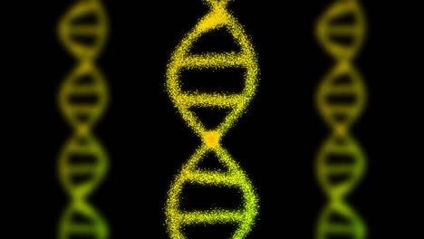 2d animation of three dna composed of particles on a black background. 60fps. the object is vertical.