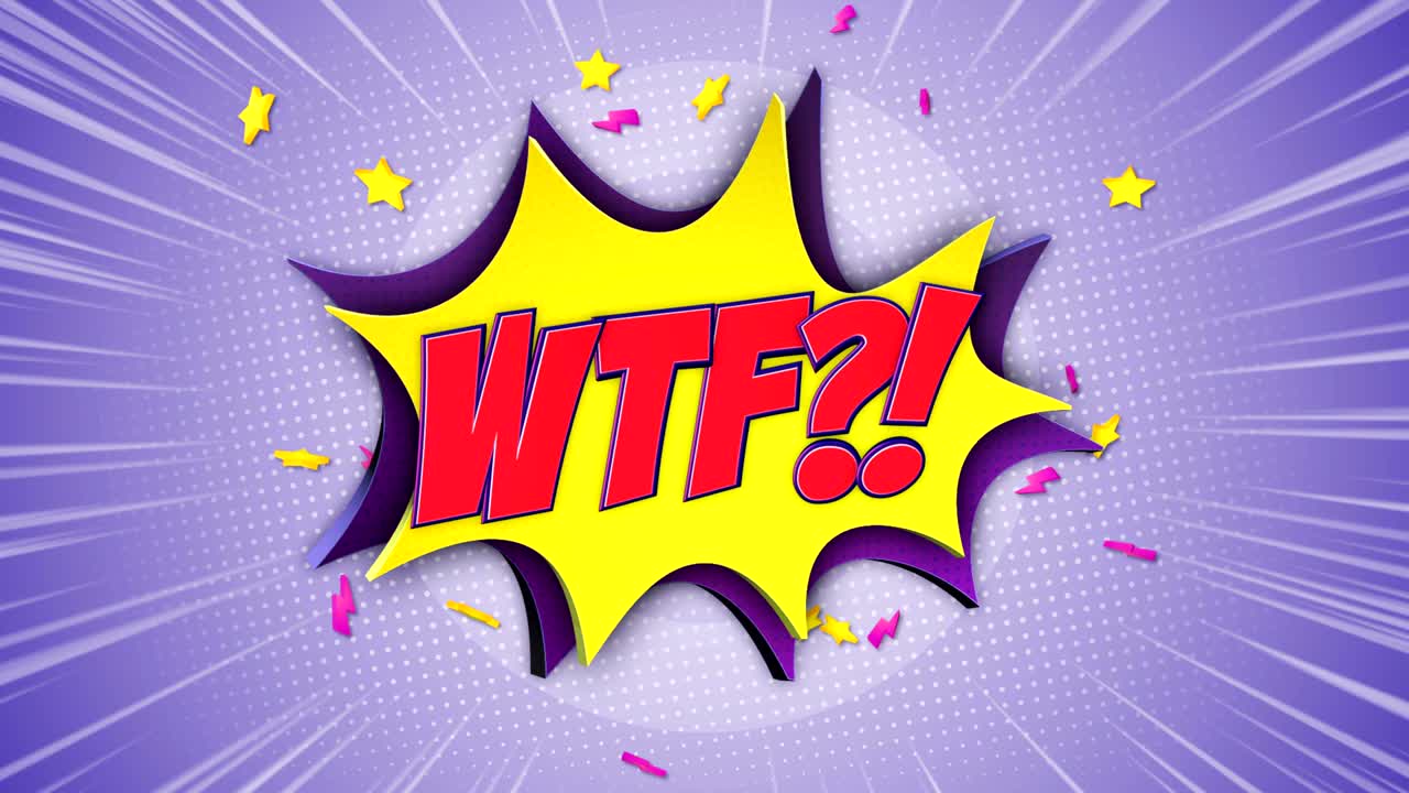 wtf texto cómico y animación de globo de habla, con alfa mate, bucle