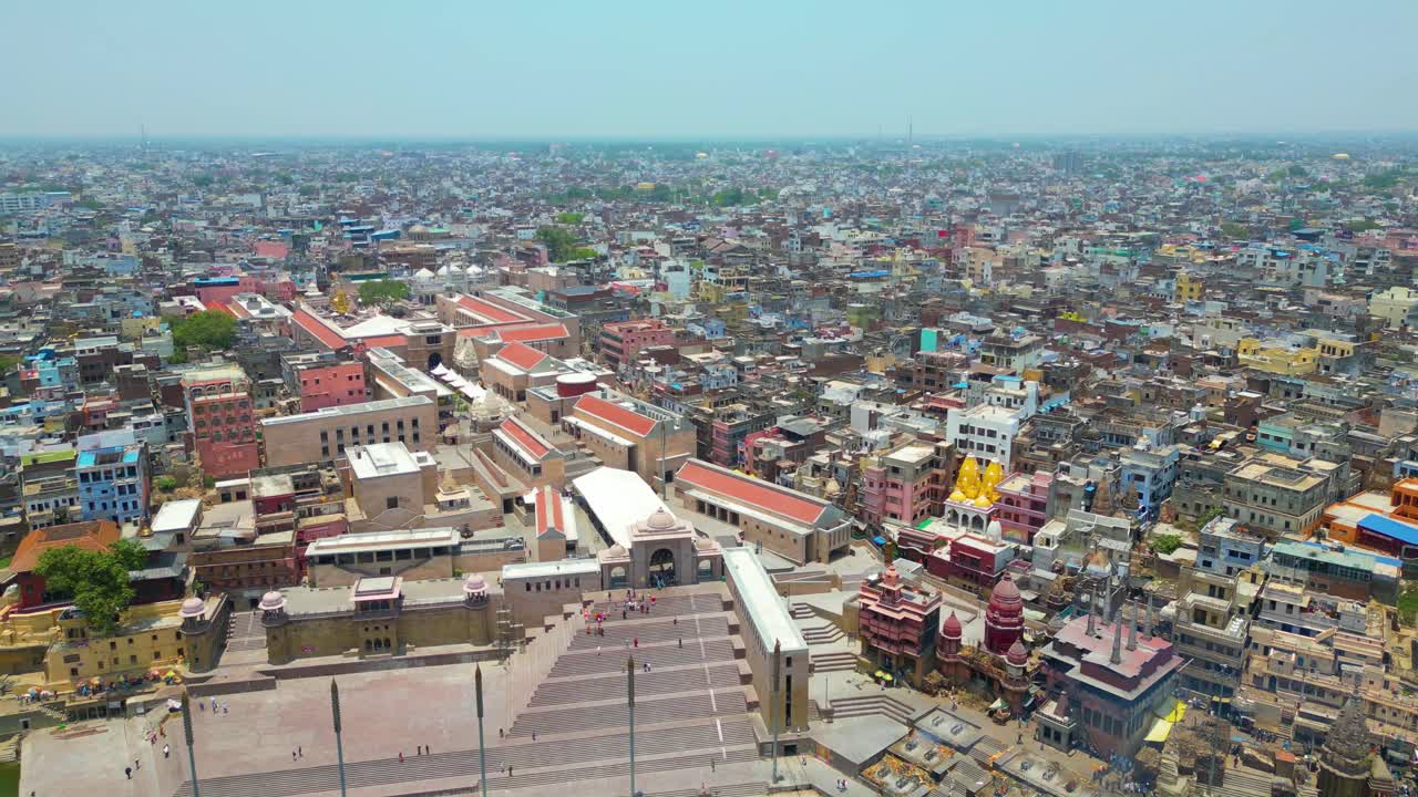AERIAL view of Ganga river and Ghats in Varanasi India