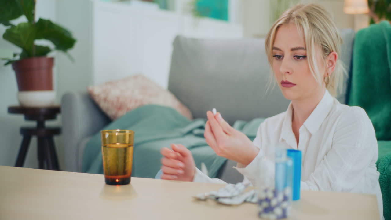 la chica lucha contra la depresión y toma antidepresivos.