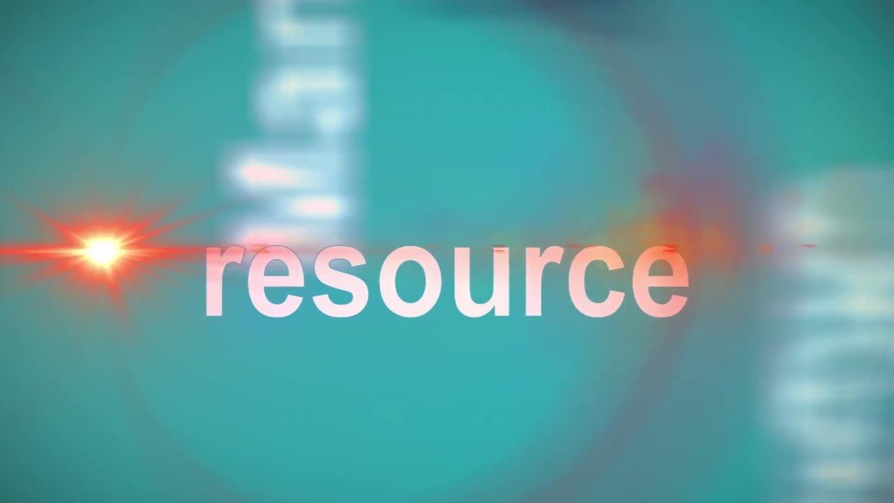 Animation of light beam over research, organize, resource, manage, strategy text on blue background