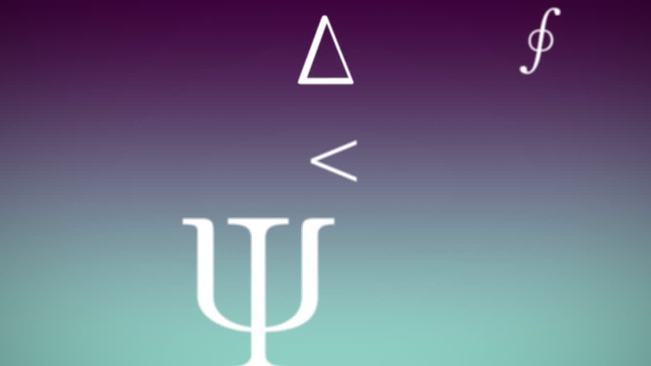 파란색 배경에서 움직이는 수학적 기호의 애니메이션