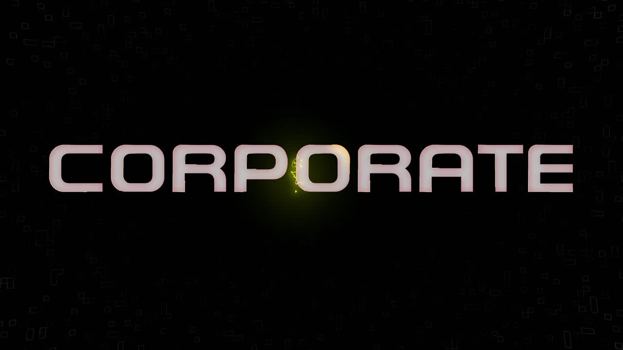 Electrified flashing CORPORATE animated graphic in white yellow and black