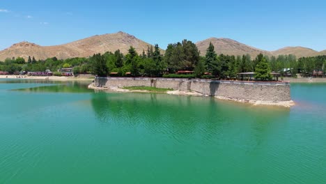 aerial view of lake landscape in kabul afghanistan, blue sky