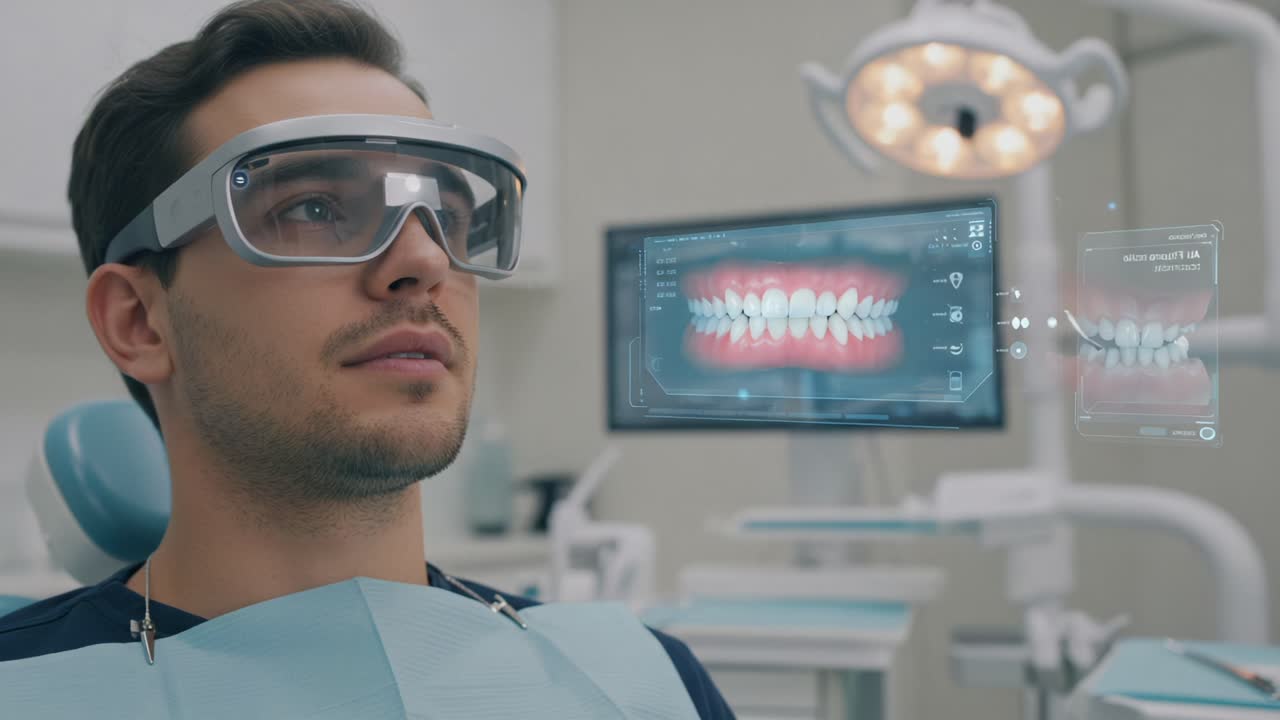 Innovative Dental Technology: A Patient Engaged in an Augmented Reality Experience While Receiving Dental Care in a Modern Clinic Setting
