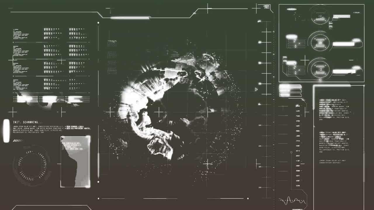 Animation of data processing over globe on dark background