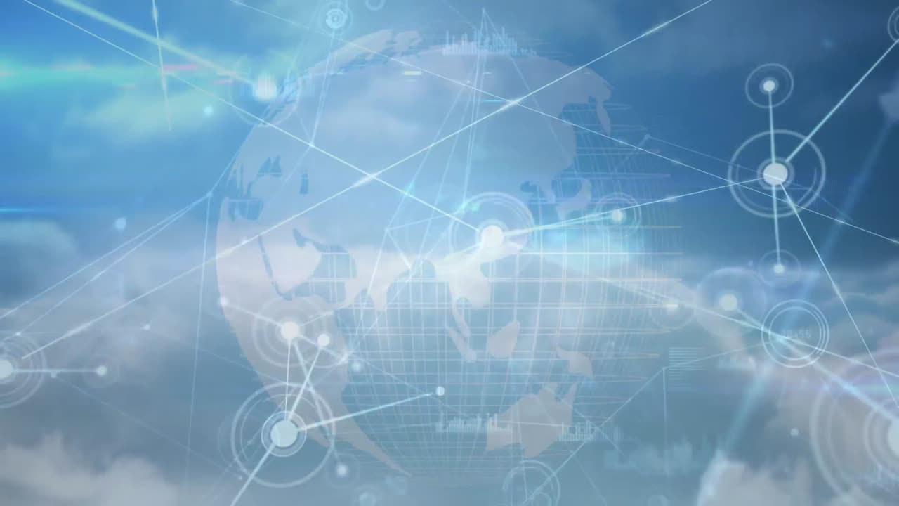 빛나는 반점이 있는 연결 네트워크를 가진 지구의 애니메이션