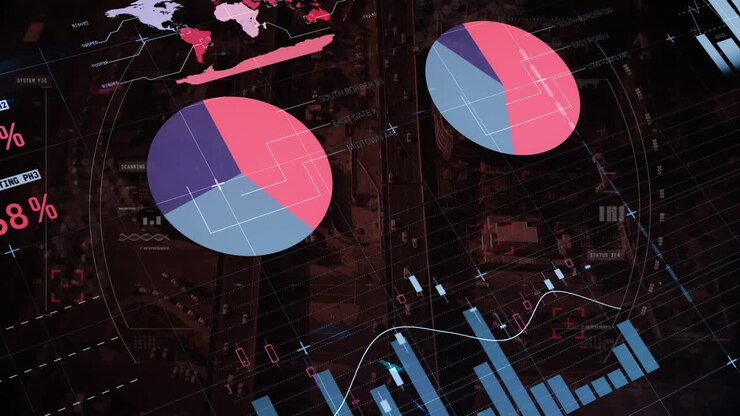 Animation of statistics and data processing over cityscape