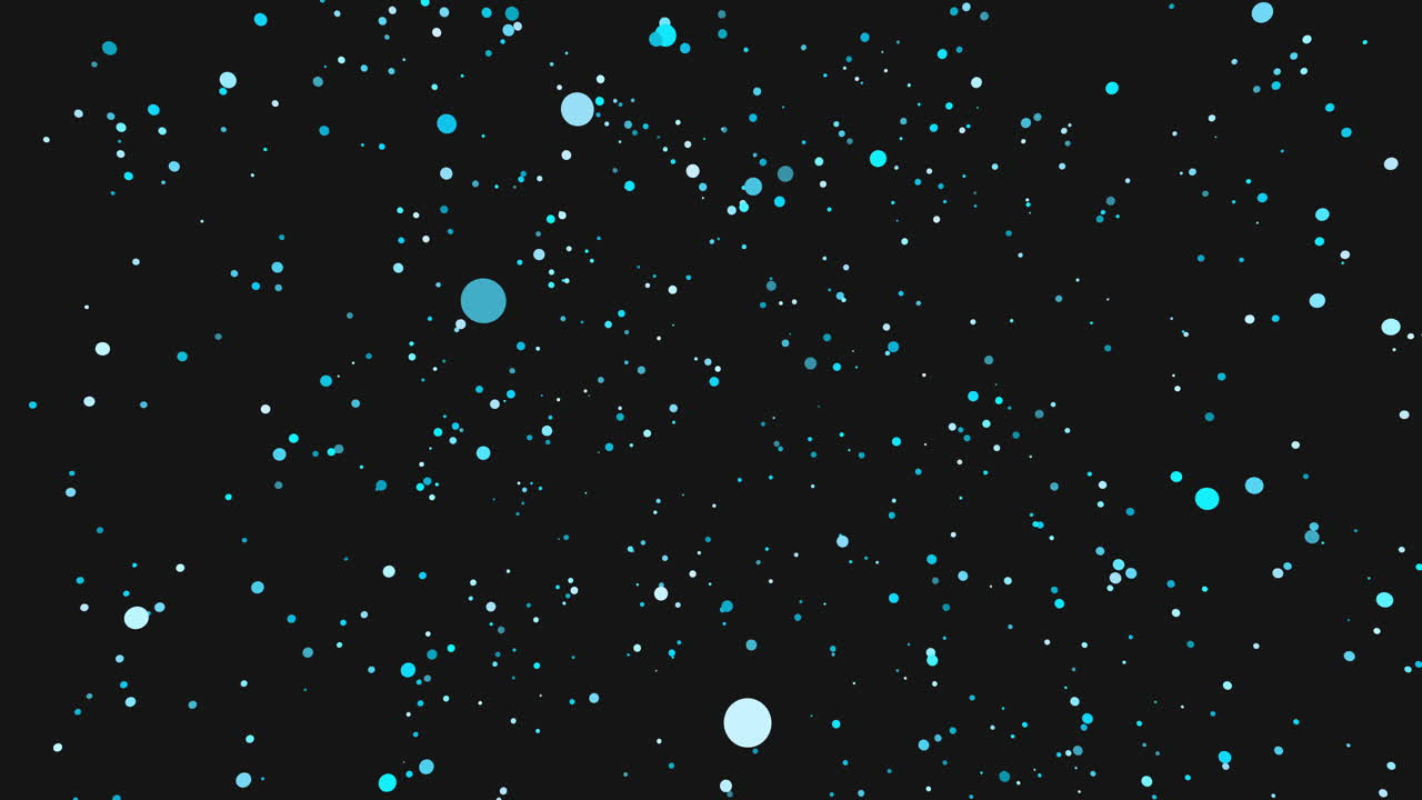 Abstrakte blaue Partikel-Bokeh-Punkte schweben auf schwarzem Hintergrund, nahtlose Bewegung