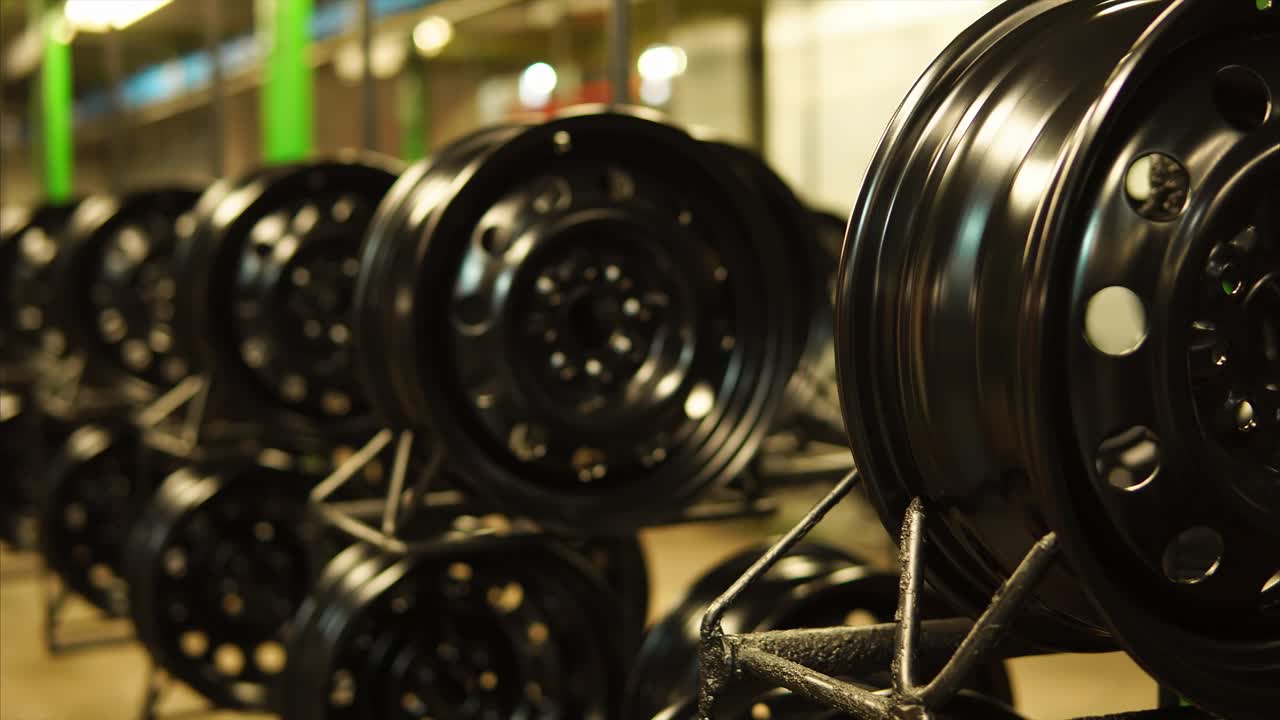 Black Painted Car Wheels on Production Line