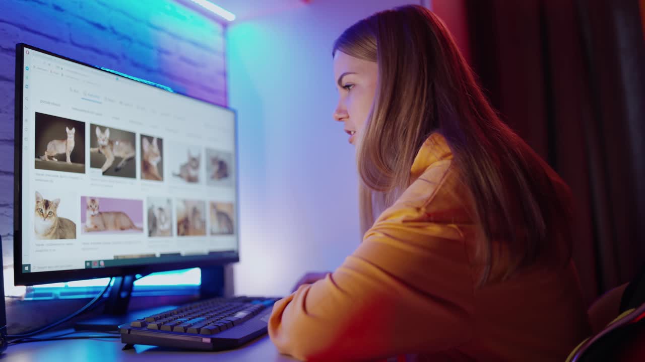 Young woman working on computer. Happy casual beautiful woman working on computer