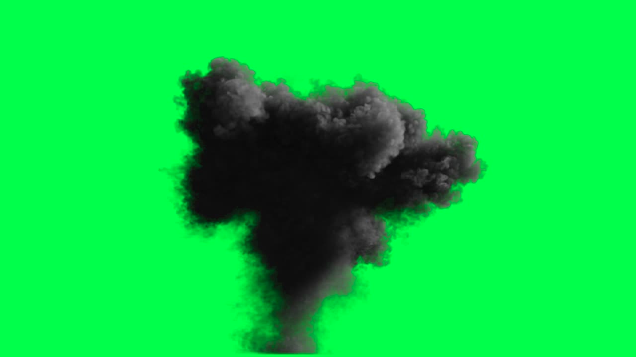 explosión de humo negro en la pantalla verde
