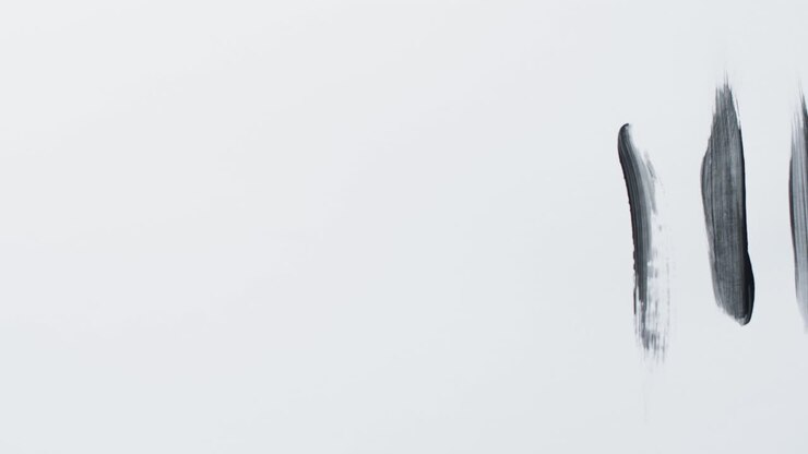 Close up of black paint stripes on white background with copy space, slow motion