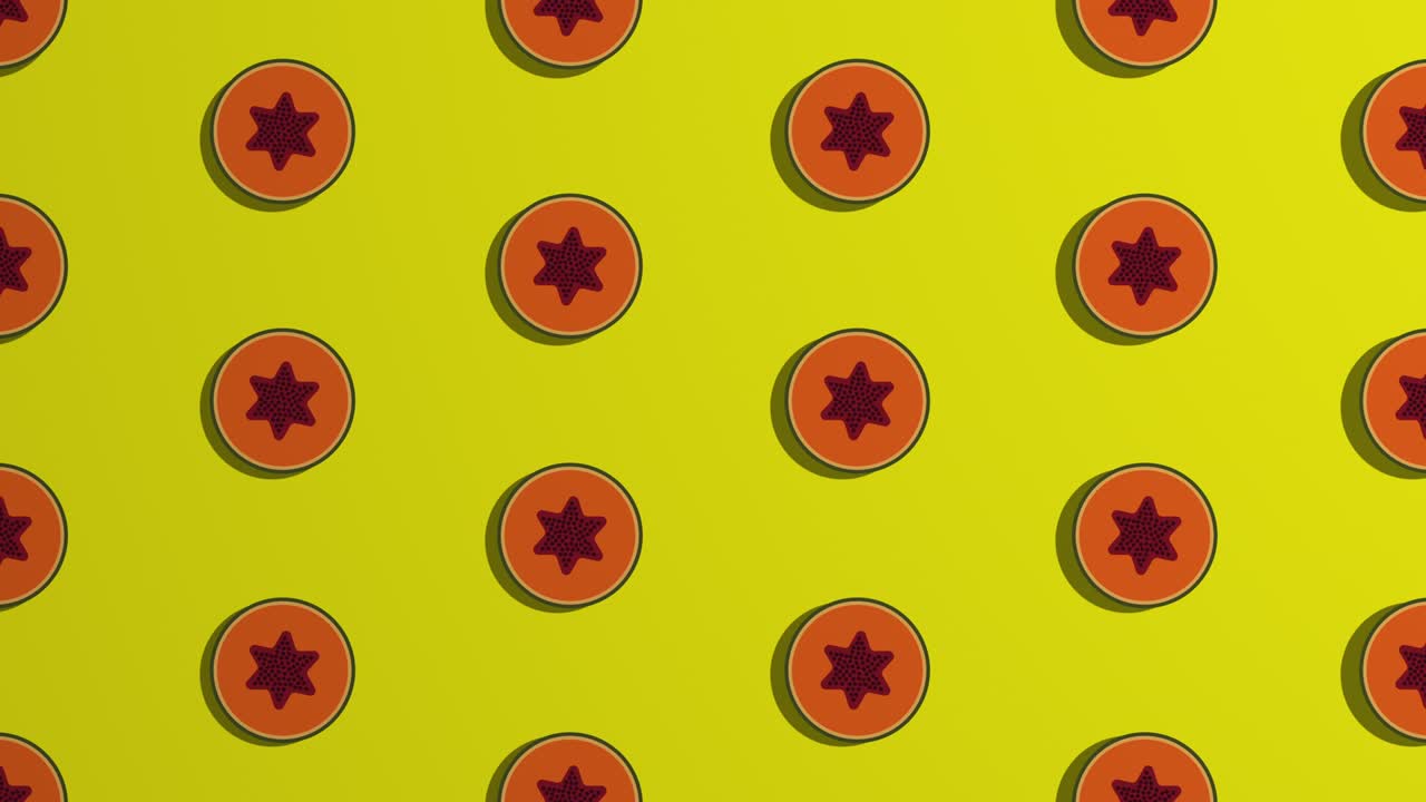 el patrón de las rebanadas de naranja giratorias sobre un fondo amarillo