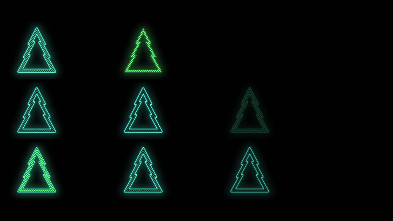 patrón de árboles de navidad verde neón en degradado negro