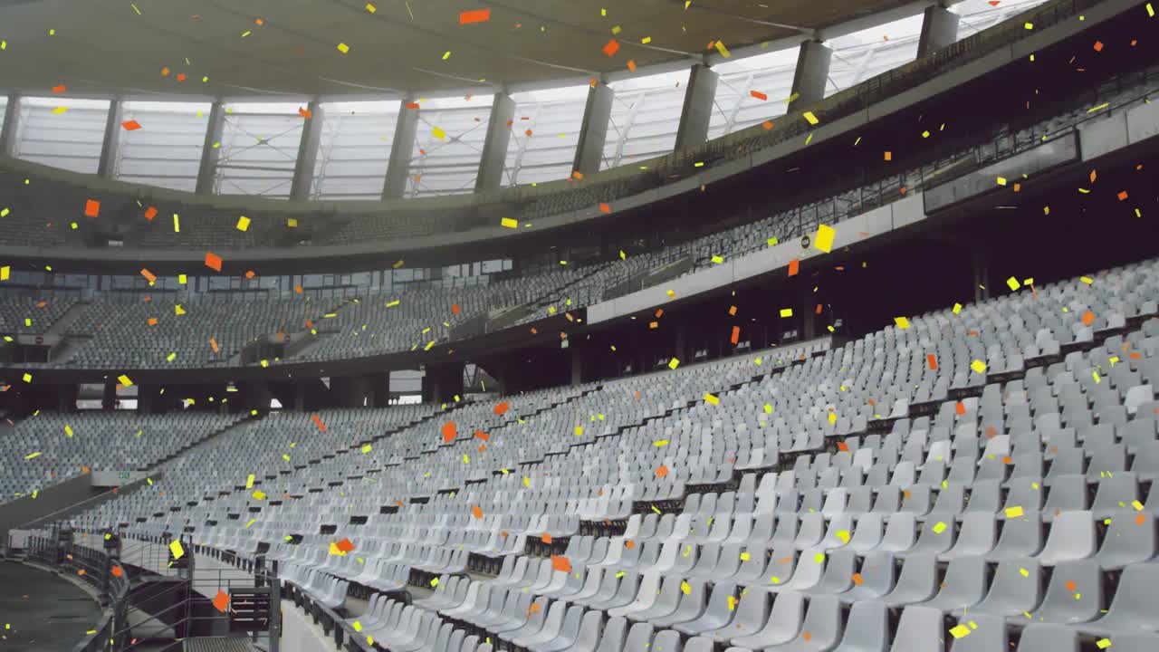 animación de confeti cayendo sobre el estadio vacío