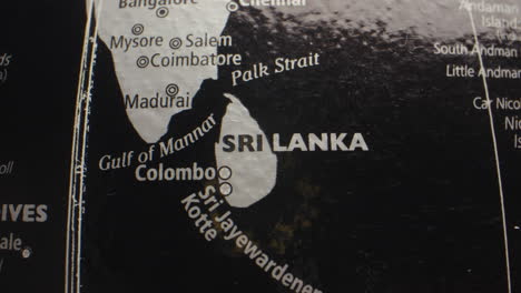 close-up of a map showing sri lanka and parts of india