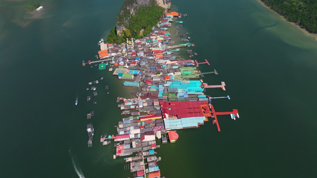 Koh Panyee Floating Village, Phang Nga Bay In Thailand - Drone Shot
