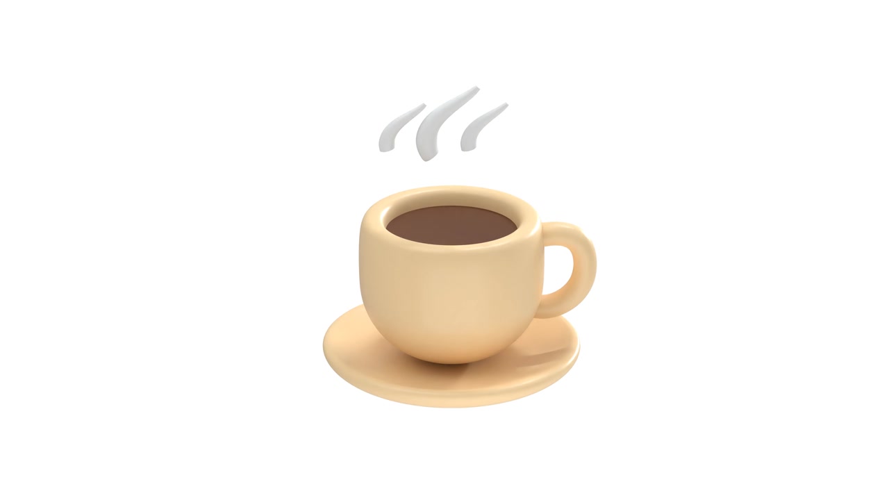 Tazza di caffè animata in 3D con vapore che sale