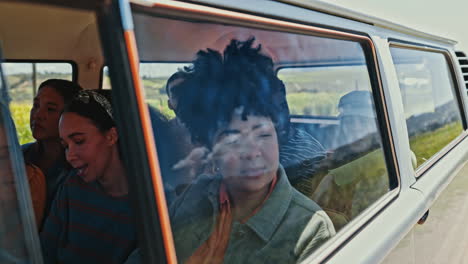 Woman,-thinking-and-looking-out-window-on-road