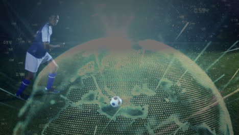 animation of data processing over african american male soccer player