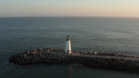 Aerial-view-of-Walton-Light-House,-Santa-Cruz-California,-Highway-1