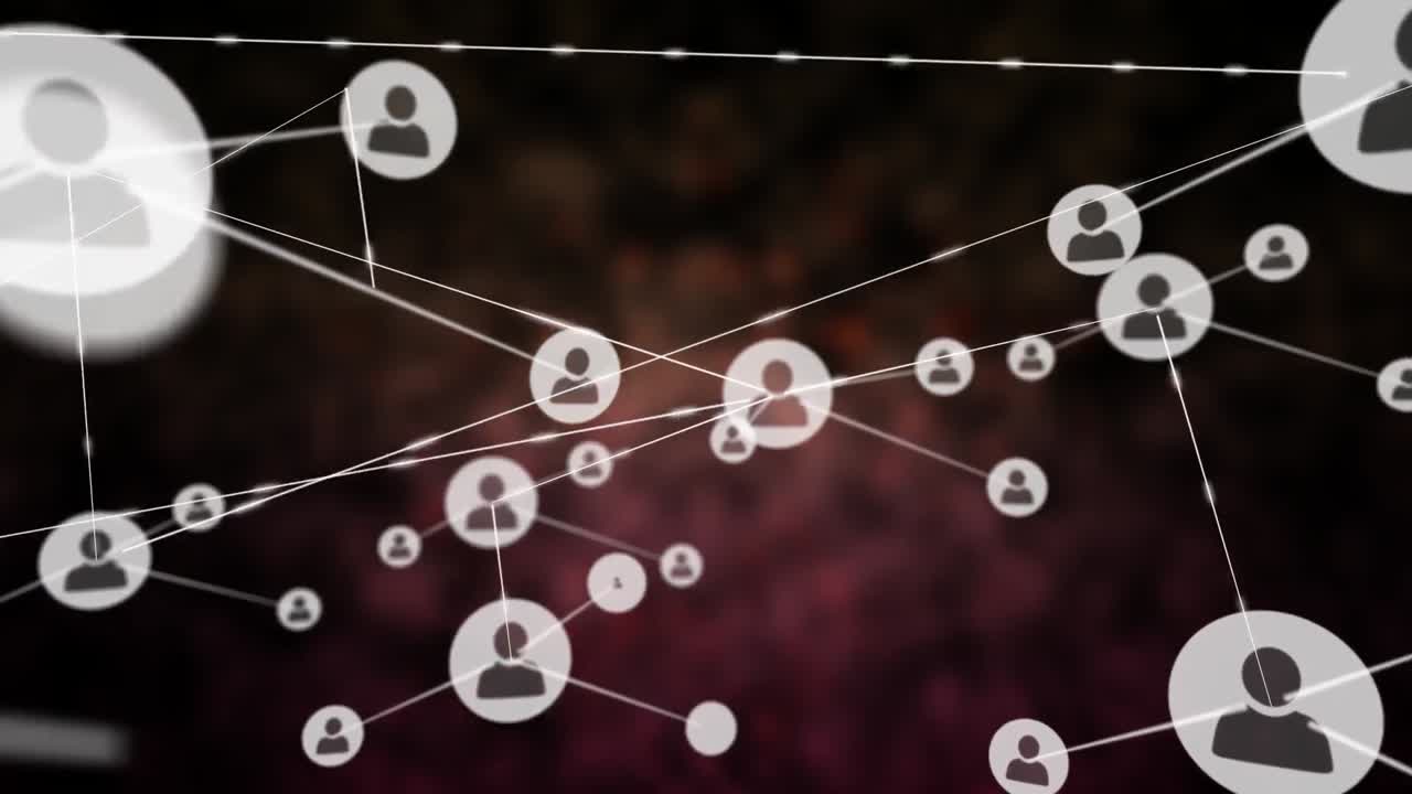 animación de la red de conexiones con iconos sobre fondo oscuro