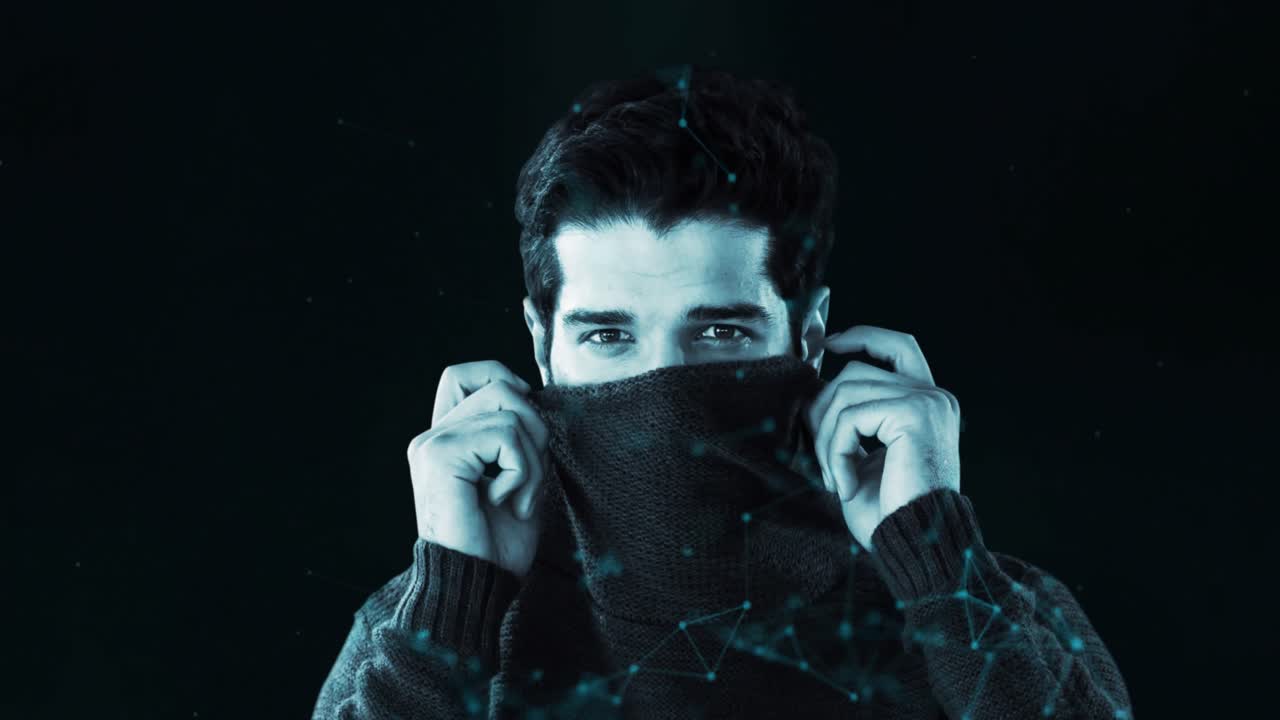 red de conexiones sobre el hombre contra un fondo negro