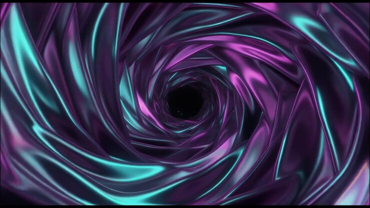 Túnel Abstrato de Tecido Metálico Roxo e Azul-Petróleo Giratório