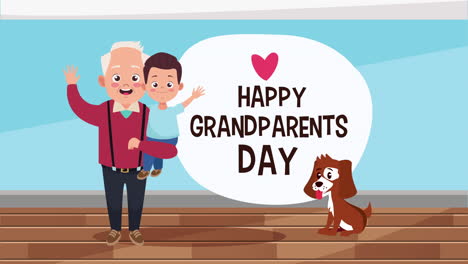 happy grandparents day card with grandfather lifting grandson and mascot