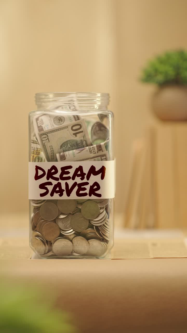 VERTICAL VIDEO OF PERSON SAVING MONEY FOR DREAM SAVER