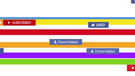 animación de textos de las redes sociales sobre líneas de colores sobre fondo blanco