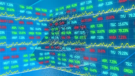 animation of stock market display with numbers and graphs on blue background