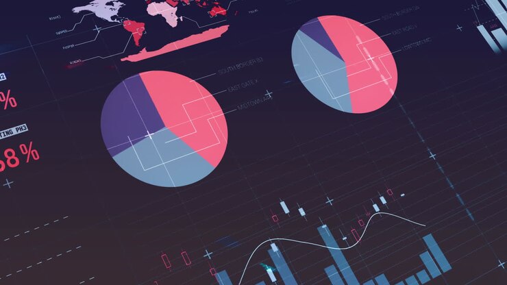 Animation of statistical data processing against blue background