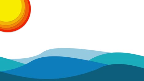 ilustración animada para plantilla, concepto de verano. sol abstracto y olas en el mar, fondo blanco en diseño plano. imágenes de bucle