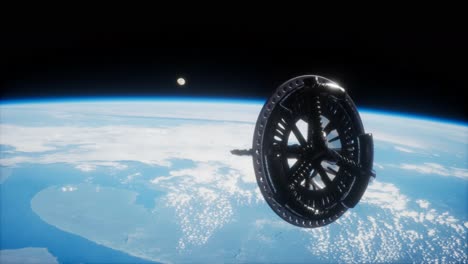 futuristic space satellite orbiting the earth