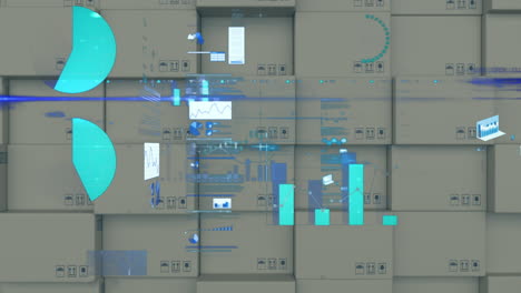 animación de estadísticas y procesamiento de datos en cajas de cartón