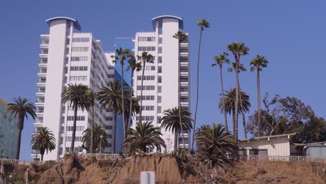 panning shot of cliffside hotel off ocean avenue in santa monica