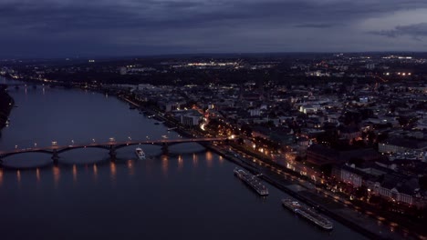 Mainz-Alemania-2019-Drone-Antena-Por-La-Noche